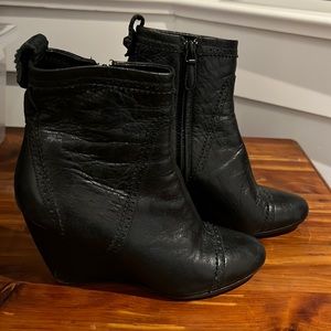 Balenciaga Black Brogue Leather Wedge Ankle Boot size 37